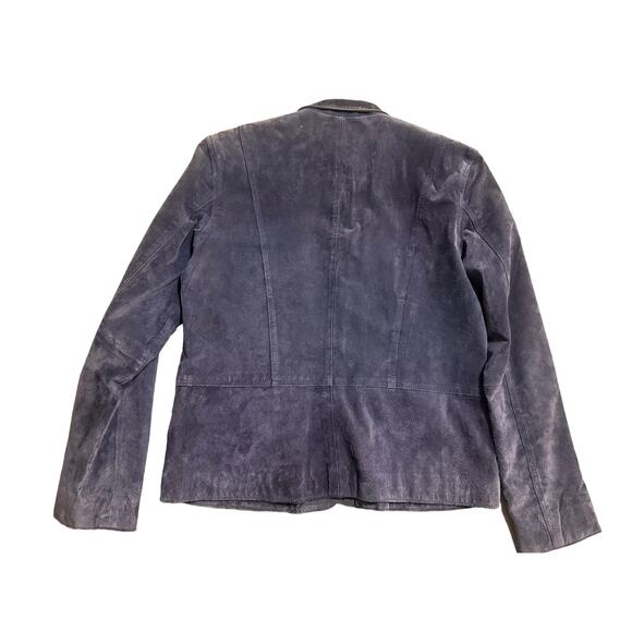 Chico's Genuine Leather Jacket Dark Blue Size 1 With Designer Metal buttons - Picture 7 of 8